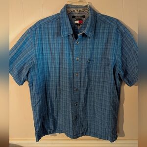 VTG TOMMY HILFIGER Jeans - Men's X-Large Shirt BLUE Button Front - Short Sleeve